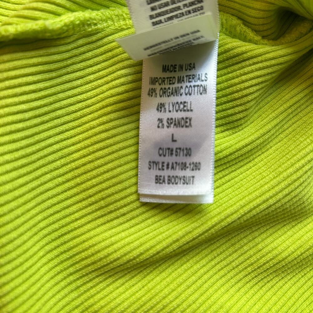 AGolde Bea Asymmetric Cutaway Thong Bodysuit Lime Green Thumb Hole Size Large - Picture 13 of 16